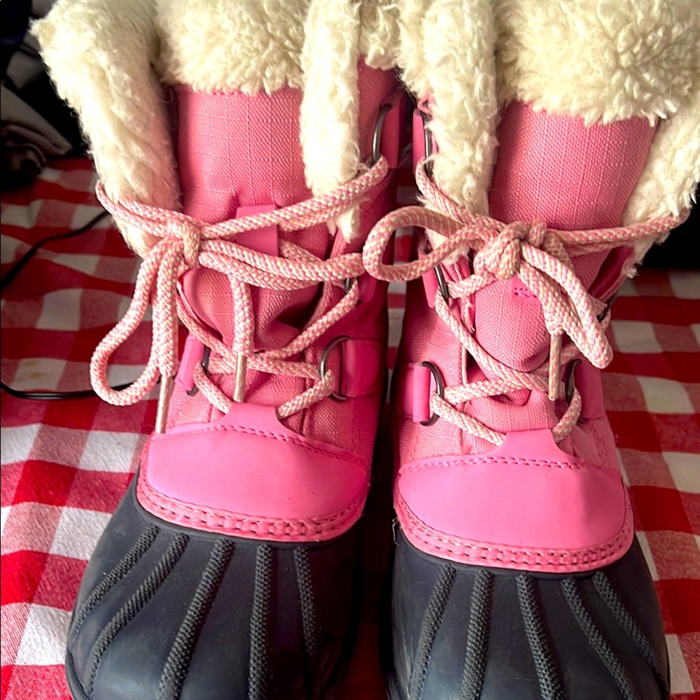 Pink and Gray Winter Boots with Fur Lining